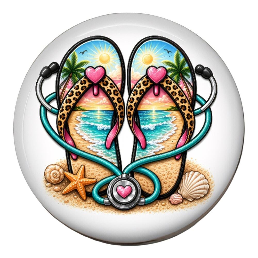 Beach Nurse Interchangeable Badge Topper Flip Flops Stethoscope Summer Gift - Picture 3 of 5